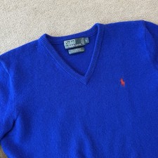 Polo Ralph Lauren V-Neck Lambs Wool Blue Sweater Pullover Men  s Size L