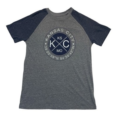 Kansas City KC Graphic Tee Camp David Large Gray Blue Raglan Shirt Unisex