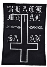 BLACK METAL UNDER THE HORNS OF SATAN WHITE squared border EMBROIDERED PATCH
