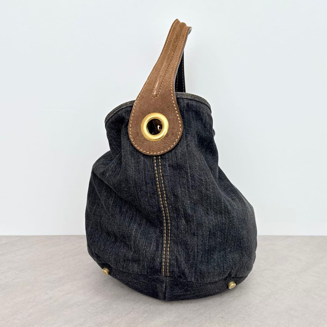 YVES SAINT LAURENT YSL Capri Bucket Shoulder Bag Denim Leather