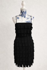 Mini abito nero a strati con frange Xscape taglia 8 cocktail party sera