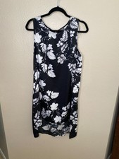Vince Camuto Black & White Sleeveless Floral Print Shift Dress Large Polyester
