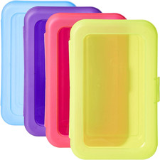 4-Pack Large Pencil Cases, Storage Organizer, Durable Plastic School Supply Box,