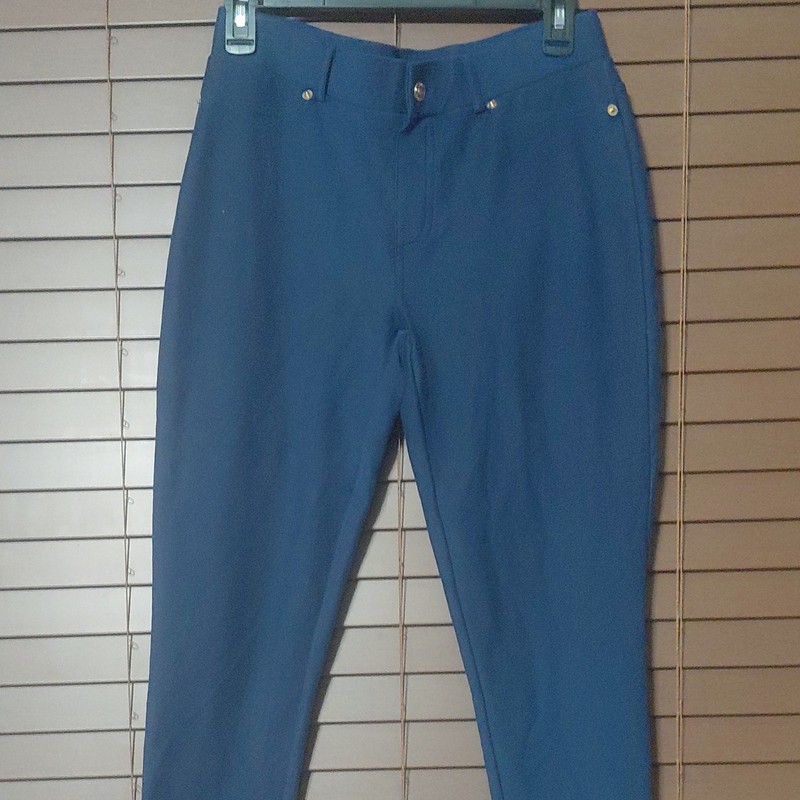 Michael Michael Kors Women’s Blue Solid Flat Front Pants Logo Accent Regular