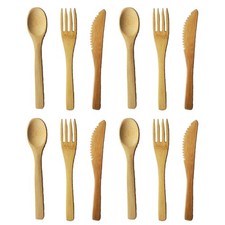 4 Sets Total 12 Pieces Bamboo Utensils Tableware 16cm, Natural Color