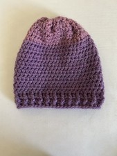 Handmade Kids Girl Crochet Hat Purple Round 13.5  Plus 0.25  Stretch