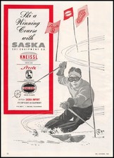 1955 Saska Ski Equipment Co. Malibu California Kneissl Strolz Botas Arte Impresión Anuncio