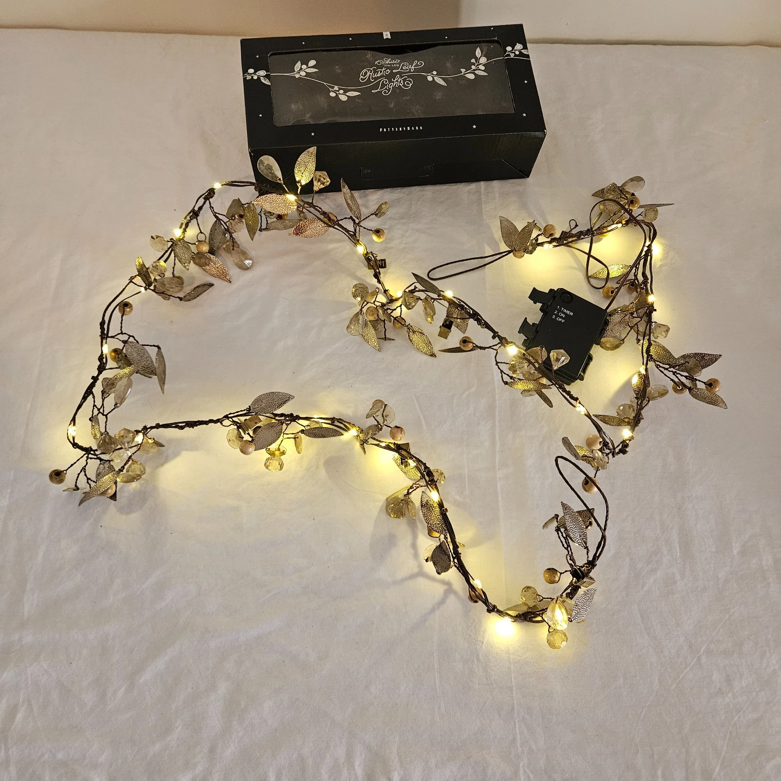 Pottery Barn Copper Rustic Leaf String Mini LED 30 Decorative Lights