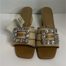 A New Day Beige Rhinestone Block Heel Slide Sandals Women