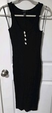 Forever 21 Black Ribbed Bodycon Midi Sleeveless Dress Size Small Seashells 