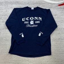 VTG UConn Huskies Shirt XL Blue White Connecticut Stitch Long Sleeve NCAA 90s