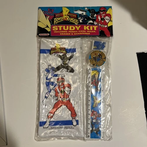 Vtg Mighty Morphin Power Ranger Study Kit Pencil Case Sharpener Ruler 1993 Saban