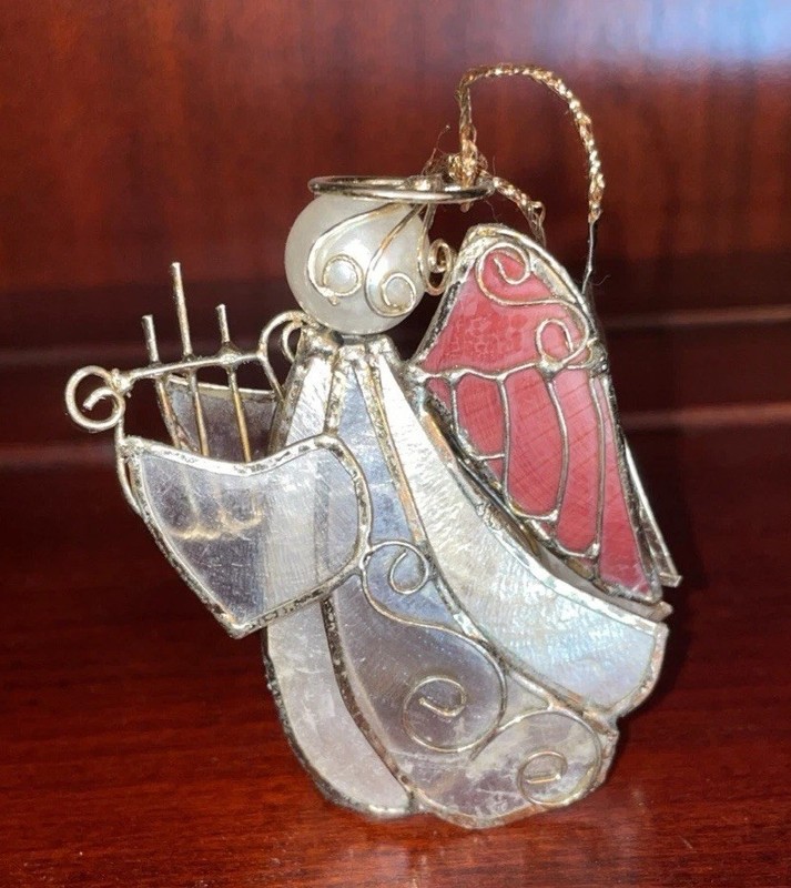 Handmade Wire & Shell Angel Christmas Ornament from Philippines, White Pink Gold