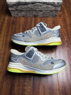 Gucci Ultrapace Grey White Neon Metallic Font Mesh Mens Sneakers - Size 9G 9.5US