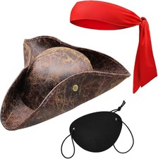 Tricorn Pirate Hat Halloween Costume Accessories for Men Women Faux Leather Pira