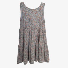 American Eagle Women’s Floral Print Sleeveless Tiered Mini Dress, Light Blue, S