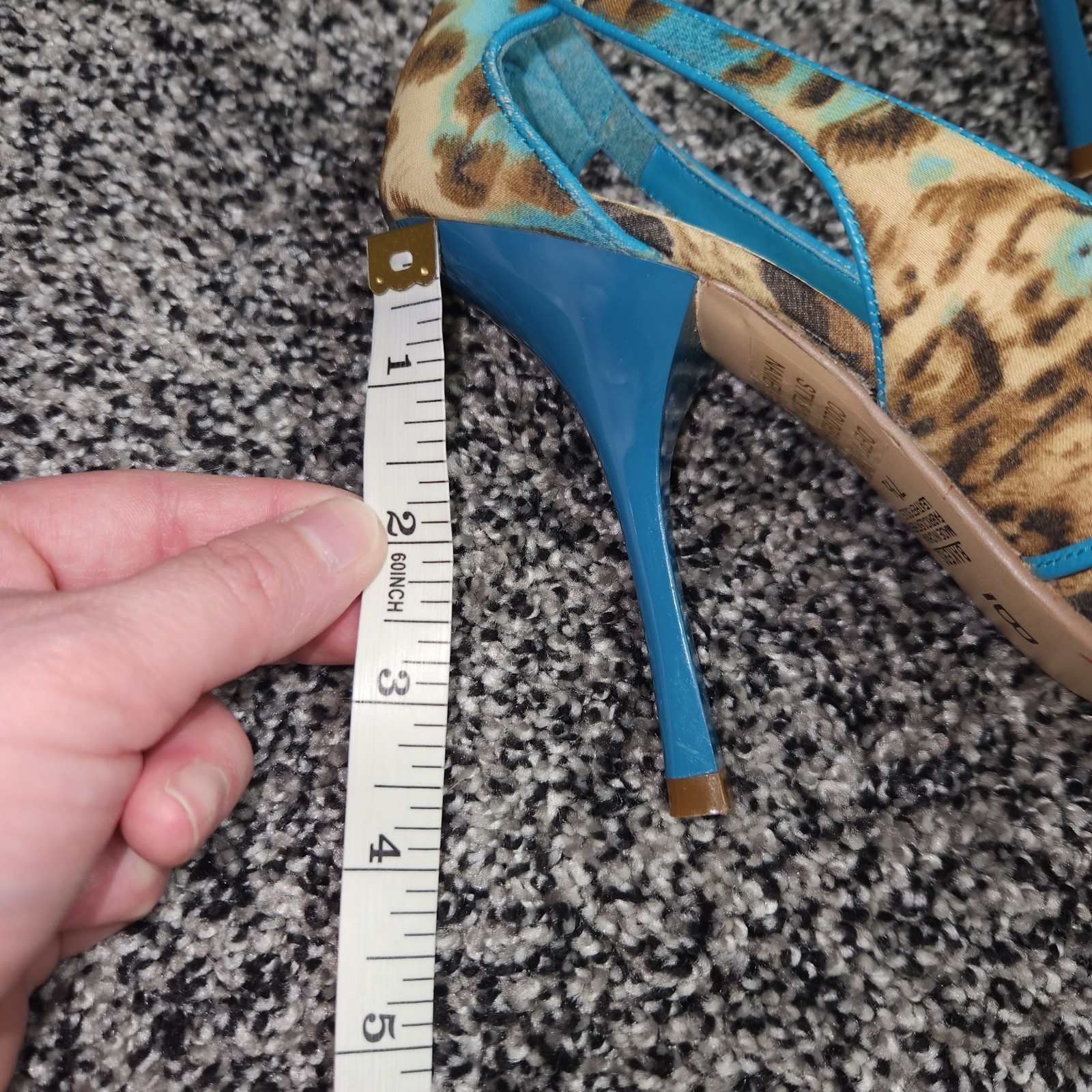 Y2k Vtg 90's BAKERS 'Lucinda’ Leopard Cheetah Print Teal Open Toe Hi Heels Sz7.5