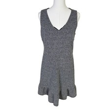Loft Tweed Ruffle V Neck Sleeveless Knee Length Dress US Womens 10