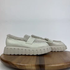 New Womens Voile Blanche Granelle Leather Shearling White Platform Loafer Sz 39