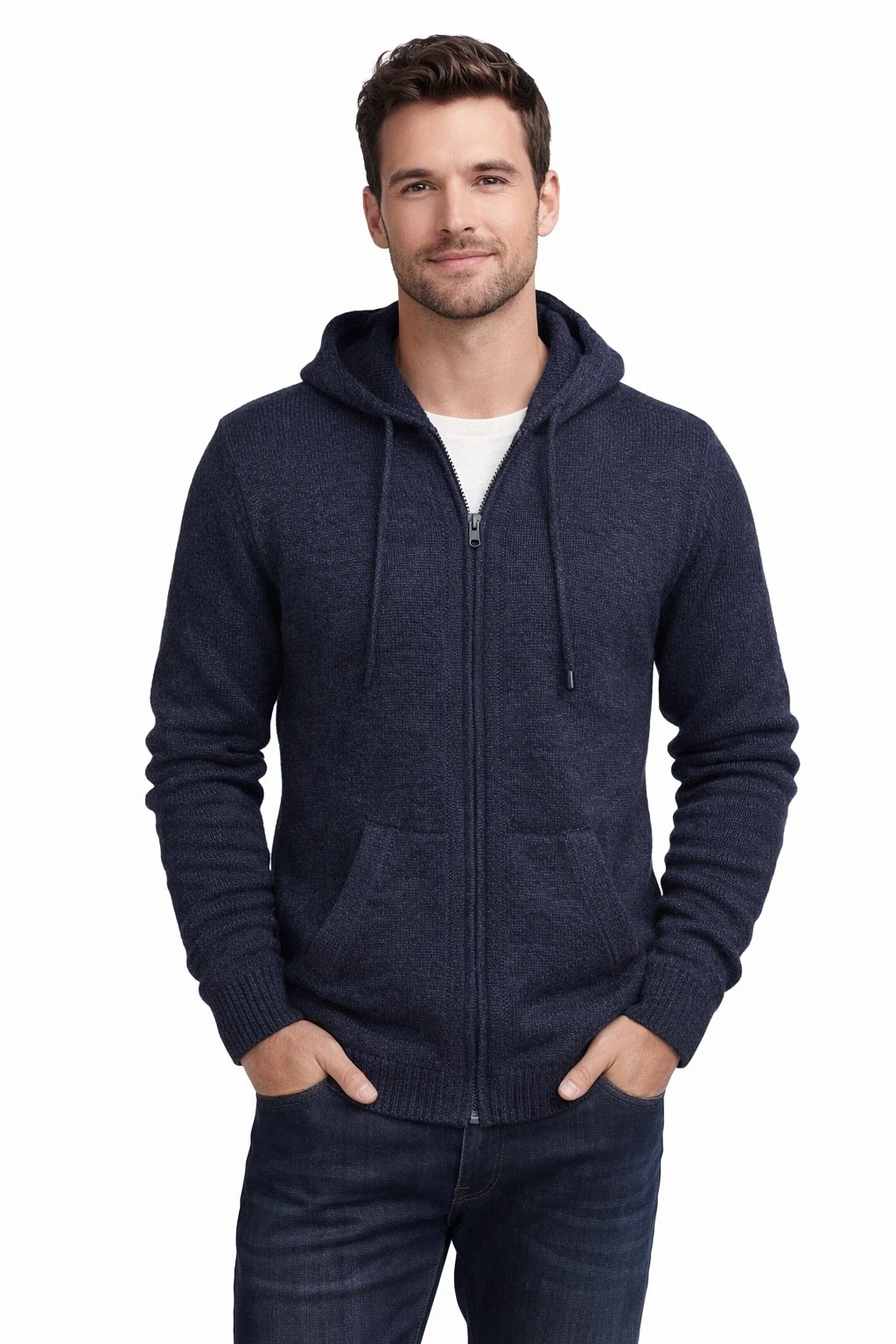 MEN HANDMADE ANDEAN ALPACA SOLID DARK GRAY ZIP HOODIE SWEATER SZ XS