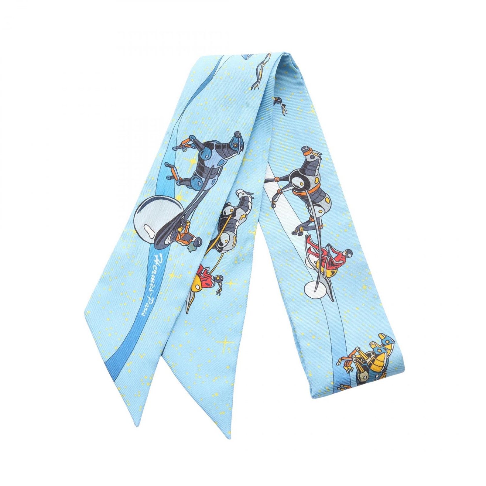 HERMES Twilly SPACE DERBY Scarf silk Blue Multicolor Used Women