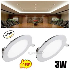 2Pcs 3W 3 Inch Ultra-Thin Round Led Panel Fixture Light Recessed Ceiling Bulbs