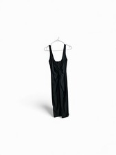 Good American Black Twist Front Midi Dress Shiny Black Sleeveless Coquette 4631