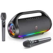 Portable Bluetooth Speaker with 2 Wireless Microphones, Loud Portable Speaker...