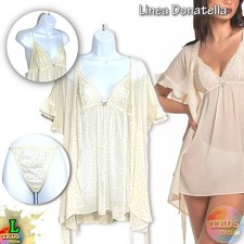 NWT Linea Donatella Women L 3pc Wrap, Babydoll Chemise  Thong Set DNB090 Yellow