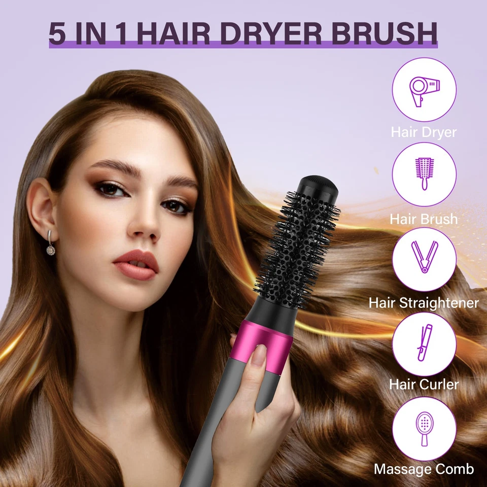 5 in 1 Hot Air Brush Dryer Curler Straightener Volumizer Comb One Step Styler - Image 2 of 4