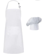 Chef Apron Hat Set Adult Kitchen Pocket Adjustable Bib with Butcher Hat Costume