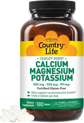 Country Life Target Mins Calcium Magnesium Potassium 180c Bone Heart Health Vega