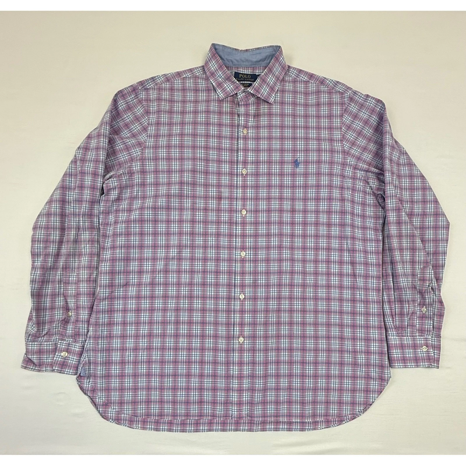 Polo Ralph Lauren Mens XL Button Down Shirt Pink Blue Checkered Cotton Stretch