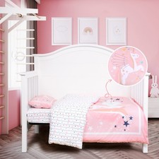 JISEN 3 Piece Pink Unicorn Crib Bedding Set