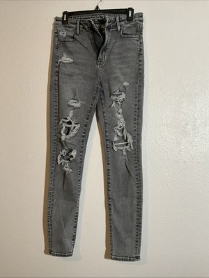 American Eagle Women s Grey High Rise Distressed  Skinny Jeans  Size 8