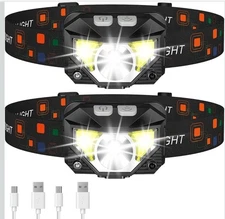 Lumen Ultra-Light Bright LED Rechargeable Headlamp White Red Light 2 Pack