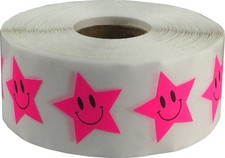 Fluorescent Pink Happy Star Stickers, 1 Inch Star Shaped Adhesive Labels, 500...