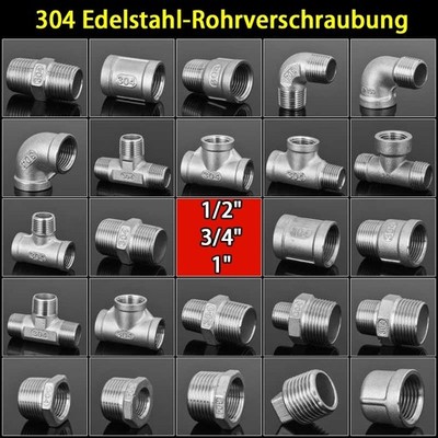 Edelstahl Gewindefittings, Muffe, T-Stück, Winkel, Kappe Usw, Verschied. Größen