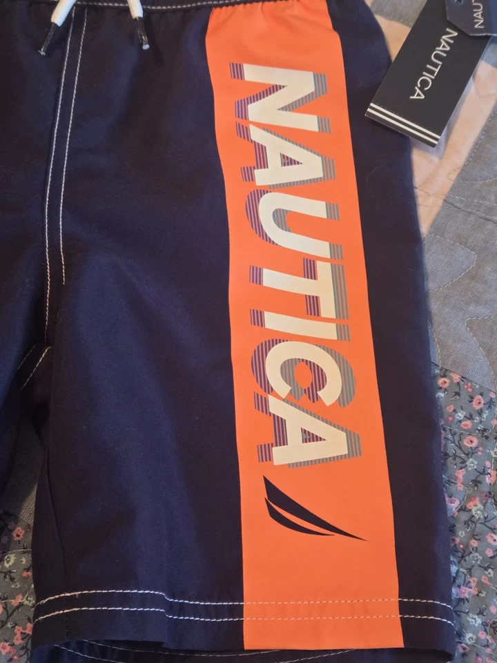 Boardshort de natación Nautica Navy Boy, naranja 4-pequeño nuevo con etiquetas 50+UPF rendimiento  Foto 2 de 4