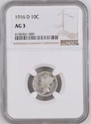 1916-D Mercury Dime NGC AG3 Denver Graded Certified Key Date Silver USA Coin