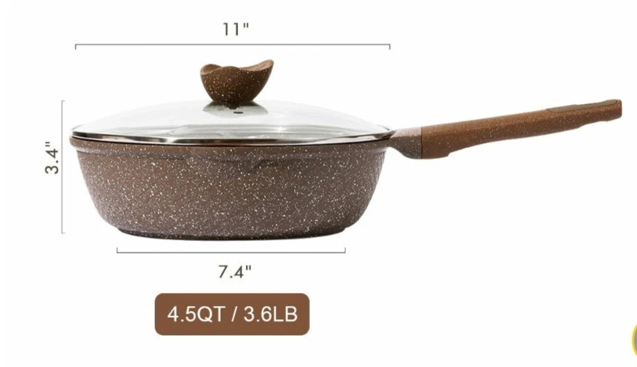 CAROTE 4.5 Qt Saute Pan w/Lid ~ Nonstick ~ TERRA BROWN Granite ~ ALL Stovetops