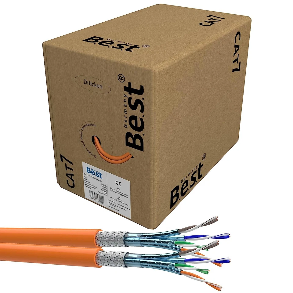 Germany B.e.s.t CAT 7 Verlegekabel Duplex Gigabit Netzwerkkabel Kupfer 50-250 m - Bild 3 von 4