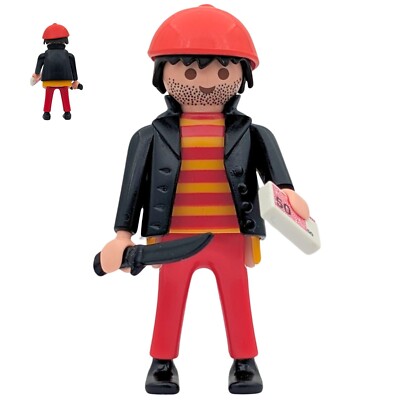 Playmobil figure thief red/yellow jacket knife city banknote UK