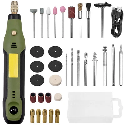 MARKENLOS 34Tlg Mini Dremel Multifunktionswerkzeug USB Akku für Mehrzweck Drehwerkzeug