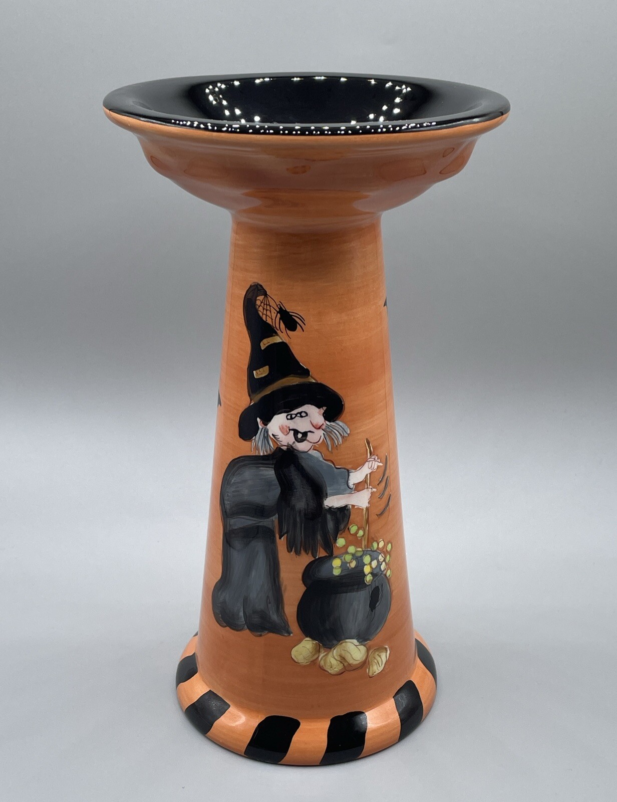 Gates Ware Laurie Gates Halloween Pedestal Candle Holder Witch Bats Cauldron