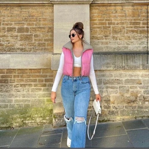 ZARA GORGEOUS ZIP FRONT REVERSIBLE PINK/PUTTY PUFFER GILET VEST SIZE L/XL BNWT - Picture 3 of 9