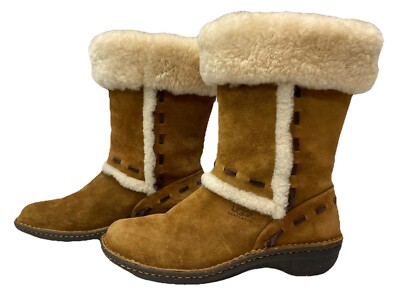 UGG Australia Chestnut Suede Elijo Leather Sheepskin Boots Mid