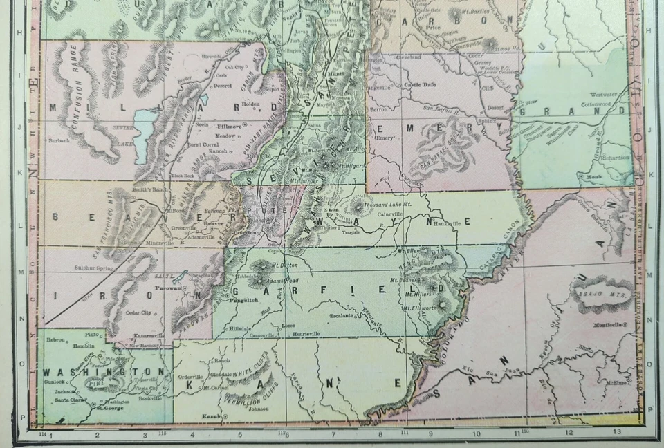 Vintage 1900 UTAH TERRITORY Map 11"x14" ~ Old Antique Original SALT LAKE CITY UT - Image 4 of 4