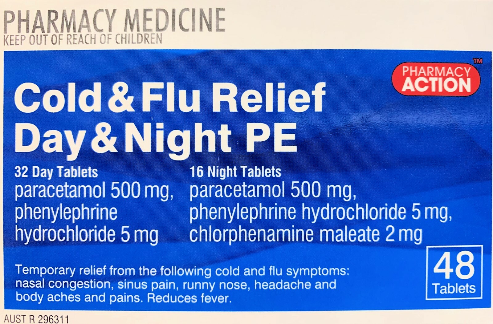 Cold & Flu Relief Day and Night PE Pharmacy Action Same Active Ingred ...