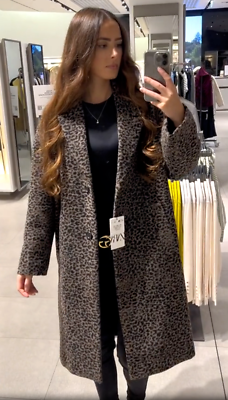 Zara Animal Print Wool Blend Coat ZW Collection Leopard Size XS